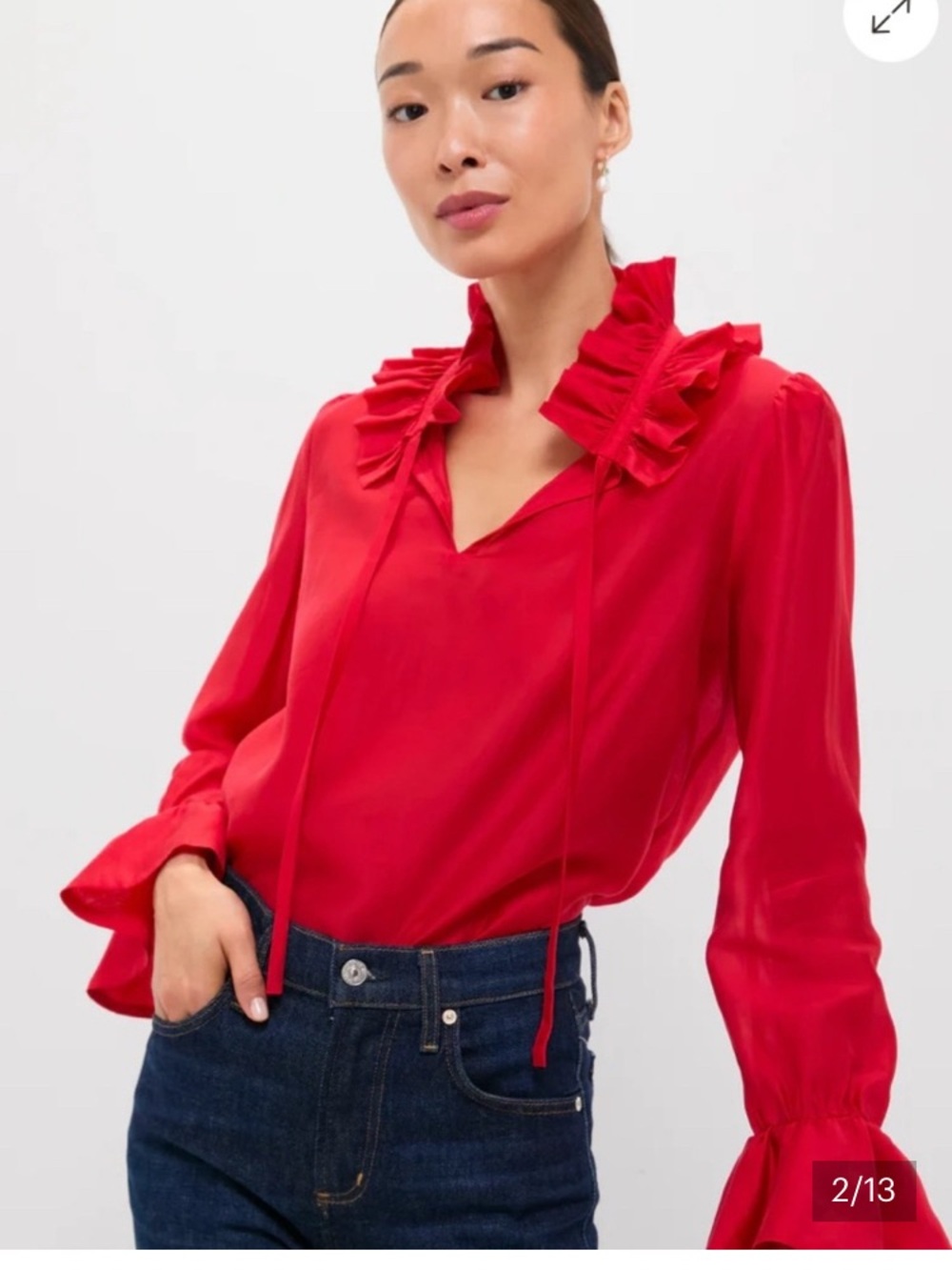 Tuckernuck Red Organza Bouvier Long Sleeve Blouse NWT